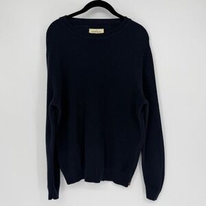 The Normal Brand Mens Navy Blue Knit 100% Cotton Crewneck Sweater Large